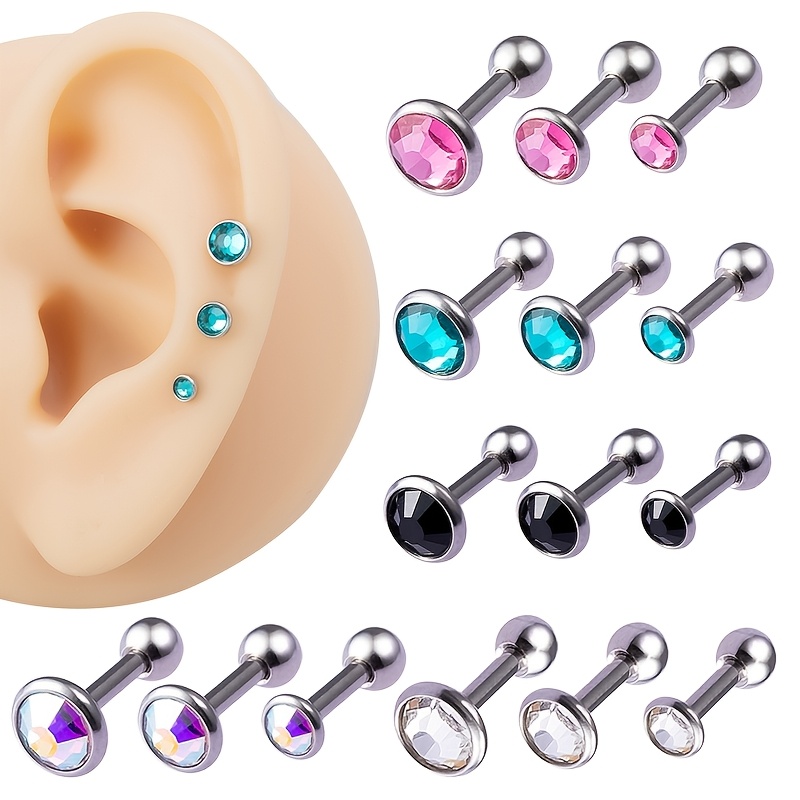 3pcs Synthetic Cubic Zirconia Stud Earrings Set for Women & Men